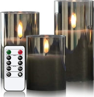 1 x RAW Customer Returns Eldnacele Gray Flameless Glass Candles Flickering with Remote Control 3D Wick Battery Operated Realistic Warm Light Candle with Timer Set of 3 - RRP €30.26