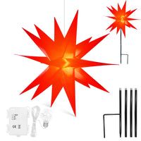 1 x RAW Customer Returns Qijieda 3D Christmas Star Illuminated Outdoor Battery with Timer - 58cm LED Christmas Star for Windows, Advent Star for Decorating Courtyard, Balcony and Garden 58cm, Red  - RRP €25.16