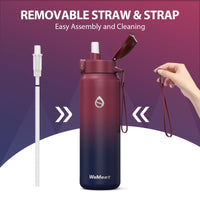 1 x RAW Customer Returns WEMEET drinking bottles made of stainless steel with removable straw 1 liter, 18 10 stainless steel water bottle with removable straps, leak-proof double-walled for outdoor, work, children, school RED BLACK - RRP €19.66