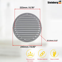 15 x Brand New Steinberg14 Round ventilation grille 200mm - Sheet steel - Grey with insect protection - Grille for ventilation - Exhaust air grille - RRP €183.0