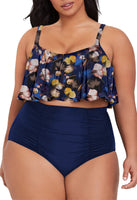 1 x RAW Customer Returns Viottiset Women s Plus Size 2 Piece Tankini Set Tummy Control Ruffle Ruched Swimsuits Crop Top Bikini Deep Blue 3XL - RRP €42.35