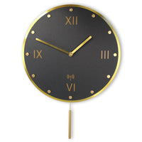 1 x RAW Customer Returns FISHTEC Rocker Wall Clock Radiopilated, Design, Pendulum Effect, Roman Numerals, Suitable for Kitchen, Office, Living Room 30, Black and Gold - RRP €32.99