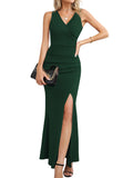 1 x RAW Customer Returns Laughido Cocktail Dress Wrap Dress Elegant Long Evening Dresses Women s Maxi Dress Party Dress Festive Bodycon Wedding Summer Dress Dark Green, Small  - RRP €48.4