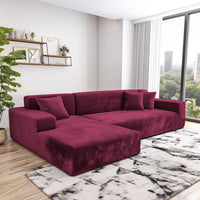 1 x RAW Customer Returns wiipara Thick Velvet Sofa Cover L Shape, Stretch Couch Cover Universal Sofa Cover, Super Soft Plush Sofa Cover Luxury Couch Cover L-Shaped Corner Sofa Requires Two - Sofa Cover 3 Seater, Red - RRP €36.29