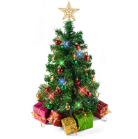 2 x Brand New PREXTEX 58 cm Miniature Christmas Tree to Assemble and Place on a Table, Decorated with Gift Packages, Baubles and a Star at the Top. - RRP €31.98