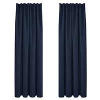 1 x RAW Customer Returns Deconovo Curtains Opaque Blackout Curtain Ruffle Tape Against Cold, 180x140cm HeightxWidth , Dark Blue, Set of 2 - RRP €31.7