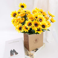 1 x RAW Customer Returns SnailGarden 6 Bouquets of Artificial Sunflowers, 42 Realistic Silk Sunflower Heads, with Greeting Card Brown Paper Bag for Home Hotel Office Wedding Decoration - RRP €18.99