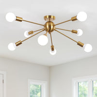 1 x RAW Customer Returns ASHUAQI Chandelier Gold, 8-Flame Modern Living Room Lamp, E27 Socket Ceiling Lamp Vintage Ceiling Light Industrial Sputnik Lamp for Living Room, Bedroom, Dining Room, Hallway, Entrances - RRP €79.99