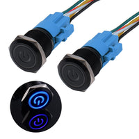 1 x RAW Customer Returns JIQI 2 19mm push button switch 12V to 24V 3A waterproof latching switch made of aluminum alloy IP66 1NO1NC pre-wired black ON OFF switch with power symbol LED for motorcycle boat truck RV blue  - RRP €17.14