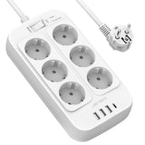 1 x RAW Customer Returns JSVER power strip 6-way with 4 USB charging ports, multiple socket with USB C, wall mounting 3680W surge protection with 2M cable extension cable for smartphones, laptop - white - RRP €19.15