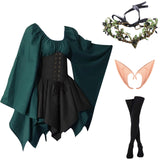 1 x RAW Customer Returns Ulikey women s medieval dress, traditional Irish dress costume for women, gothic dress for women, Renaissance elf costume with elf ears, hair accessories, over-the-knee socks for carnival costume cosplay - RRP €37.04