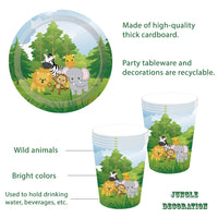 18 x Brand New MEZHEN Forest Animals Party Tableware Jungle Birthday Party Safari Children s Birthday Decoration Animals Birthday Party Tableware Paper Plates Cups Napkins Set Table Decoration - RRP €272.16