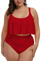 1 x RAW Customer Returns Viottiset Women s Plus Size 2 Piece Tankini Set Tummy Control Ruffle Ruched Swimsuits Crop Top Bikini Red XL - RRP €42.36