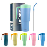 1 x RAW Customer Returns LoFone 1180 ML 40 OZ coffee mug to go, drinking cup with straw, handle and lid, 304 stainless steel vacuum insulated mug for car office hot and cold coffee water and tea, BPA free sky blue  - RRP €23.32