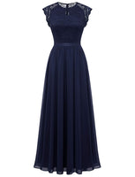 1 x RAW Customer Returns Dressystar Women s Elegant Round Neck Party Dresses A-Line Chiffon Evening Dresses Navy Blue L - RRP €64.06