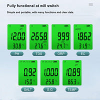 1 x RAW Customer Returns pH meter water, digital PPM meter water, 7 in 1 PH TDS SALT ORP SG TEMP EC meter with ACT, TDS meter for drinking water, aquarium, hydroponics, salt water, SPA - RRP €40.33