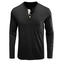 1 x Brand New SwissWell Men s Henley Long Sleeve Shirts Long Sleeve Casual Button Down Cotton Shirt with Chest Pocket Spring Black M - RRP €36.29