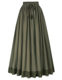 1 x RAW Customer Returns Women s Steampunk Skirt High Waist Drawstring Lace Hem Renaissance Maxi Skirt Army Green S - RRP €42.99