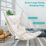 1 x RAW Customer Returns Hanging chair for outdoor indoor, hanging swing hanging chair outdoor for children adults up to 200kg, hanging seat with 3 cushions and extended footrest white - RRP €49.99