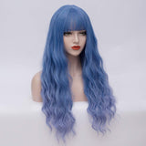 1 x RAW Customer Returns Wig Blue Women s Long Curly Wigs with Bangs and Wig Net for Women Girls Super Natural Full Synthetic Synthetic Hair Wig 001L - RRP €24.19