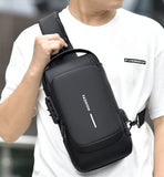 1 x RAW Customer Returns Hjkiopc Single Shoulder Strap Backpack for Men Anti-Theft Chest Bag Business Crossbody Bag with USB Waterproof for Men Women Hiking Travel Black Classic - RRP €32.4