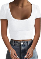 1 x RAW Customer Returns TrendiMax Women s T-Shirt Short Sleeve Ribbed Crop Tops Basic Shirts Slim Fit Sexy Tops Crop Summer T-Shirt Stretch Casual Blouse Crew Neck Tee Shirt M, White  - RRP €23.18