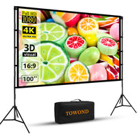 1 x RAW Customer Returns Projector Screen with Stand, Towond 100 Inch Indoor Projector Screen Portable Outdoor Cinema Screen 16 9 4K HD Rear Front Garden Projector Screen with Carrying Bag for Home Party Cinema Nights - RRP €94.84