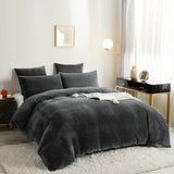 1 x RAW Customer Returns Lanqinglv Plush Bed Linen 200 x 200 cm Dark Gray Beaver Warm Winter Flannel Fleece Winter Bed Linen Fluffy Blanket Cover Cashmere Touch Duvet Cover with Zip and 2 Pillowcases 80 x 80 cm - RRP €39.31