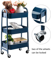 1 x RAW Customer Returns DOEWORKS 3-Shelf Storage Cart on Wheels with Handles for Kitchen Makeup Bathroom Office Dark Blue - RRP €46.99