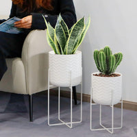 1 x RAW Customer Returns TRIROCKS Plant Pots with Metal Stand Indoor Planter - 17 and 12 Tall - Modern Plant Pots for Living Room, Kitchen, Office, Garden, Balcony, Patio Bright White  - RRP €58.99