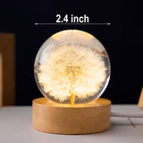 1 x RAW Customer Returns MARZIUS Flower Crystal Ball Night Light, 6cm Glass Ball Night Lamp with Wooden Base, Decorations Gifts for Men Women Kids Boys Girls Teens Red Daisy  - RRP €29.99