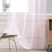 1 x RAW Customer Returns MIULEE Curtain with pom-poms-Pretty pink curtains for children s rooms for girls, 2 pieces of transparent curtains with pom-poms for girls rooms, transparent curtain with pom-poms, each H 260 x W 140 cm - RRP €32.76