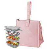 1 x Brand New FYting lunch bag, small cooler bag, thickened portable PU breakfast bag, inner layer made of aluminum foil, waterproof and dirt-repellent, for picnics, trips, work, school pink  - RRP €20.4