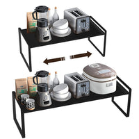 1 x RAW Customer Returns Isyunen Extendable Dish Rack and Dish Holder Space Saving Kitchen Shelf Organizer Kitchen Cupboard Food Utensil Organizer Metal Black - RRP €46.64