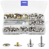 1 x RAW Customer Returns 180pcs Screws Snap Fastener, BetterJonny 60 Sets Stainless Steel Snap Fasteners Press Stud Kit with 3pcs Setting Tool in Storage Box for Boat Cover Furniture - RRP €16.13