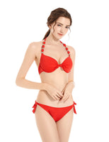 1 x RAW Customer Returns EONAR Women s Side Tied Bikini Sets Detachable Swimwear Push up Bikini Top with Halter Neck L, Red  - RRP €31.0