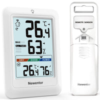 1 x RAW Customer Returns Newentor MAX MIN thermometer inside outside 24 48 hrs. all times - hygrometer humidity meter with air comfort - wireless weather station with outdoor sensor - room thermometer inside with lighting, white - RRP €15.12