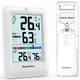 1 x RAW Customer Returns Newentor MAX MIN thermometer inside outside 24 48 hrs. all times - hygrometer humidity meter with air comfort - wireless weather station with outdoor sensor - room thermometer inside with lighting, white - RRP €17.99