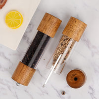 1 x RAW Customer Returns Haomacro Salt and Pepper Mill Set, Wooden Salt and Pepper Mills, Salt and Pepper Shakers with Visible Acrylic Window, Ceramic Grinding Core, 2 Pack - RRP €21.17