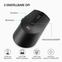 1 x RAW Customer Returns Rii Keyboard Mouse Set Wireless, 2.4G Wireless Compact Keyboard with Wireless Mouse for Laptop, PC and Smart TV, German QWERTZ Layout, Black - RRP €17.74