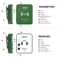 1 x RAW Customer Returns LEKATO MS-1 Wireless in-Ear Monitor System 2.4G Stereo IEM System with Beltpack Receiver Automatic Pairing Transmitter Green  - RRP €73.67