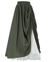 1 x RAW Customer Returns SCARLET DARKNESS Women s Medieval Renaissance Style Elasticated Waist A Line Skirt with Button and Belt, Dark Green, L - RRP €35.28