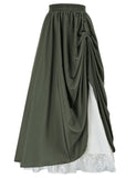 1 x RAW Customer Returns SCARLET DARKNESS Women s Medieval Renaissance Style Elasticated Waist A Line Skirt with Button and Belt, Dark Green, L - RRP €35.28