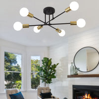 1 x RAW Customer Returns MRHYSWD Ceiling Light Vintage, 6 Bulbs Black and Gold Industrial Ceiling Lamp Living Room Bedroom Kitchen Dining Room Hallway Sputnik Chandelier Modern Retro Ceiling Lamp E27 Without Bulbs  - RRP €48.14