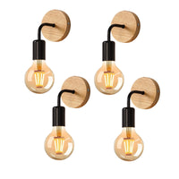 1 x RAW Customer Returns DAXGD 4 Pieces Vintage Wooden Wall Light, E27 Indoor Wall Lamp, Wall Lamp for Bedroom, Corridor, Living Room, Black - RRP €32.2