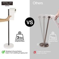 1 x RAW Customer Returns HITSLAM Matte Black Floor-standing Toilet Paper Roll Holder with Modern Marble Base, Freestanding Toilet Paper Holder in SUS304 Stainless Steel, Matte Black Bathroom Toilet Paper Holder - RRP €20.16