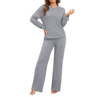 1 x Brand New ANGGREK women s pajamas, two-piece pajamas with button placket, V-neck pajama set for women, turn-down collar, long trousers with elastic waistband, two-piece sleepwear, grey, XXL - RRP €27.22