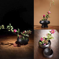 1 x RAW Customer Returns WANDIC Flower Arrangement Accessories, Round Flower Frog Ceramic Ikebana Vases for Ikebana Flower Arrangement Art Home Decoration, Bowl Shape, Black Dotted - RRP €29.39