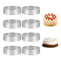 1 x RAW Customer Returns Tiamu 8 Piece Stainless Steel Cake Ring Tower Pie Cake Pan, Perforated Cake Mousse Ring, Double Rolled Muffin Fruit Cake Quiches Rings, Round Dessert Rings Crumpet Baking Pans, 10cm - RRP €20.51