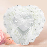 1 x Brand New Hapivida Wedding Ring Pillow, 5.9 x 6.3 Inch Romantic Heart-Shaped Lace Ring Box Rose Rhinestone Decor Ring Pillow Ring Holder White  - RRP €20.4